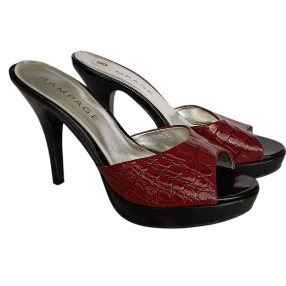 RAMPAGE BURGUNDY & BLACK PEEP TOE HEELS SZ.8 EUC. - Picture 1 of 6